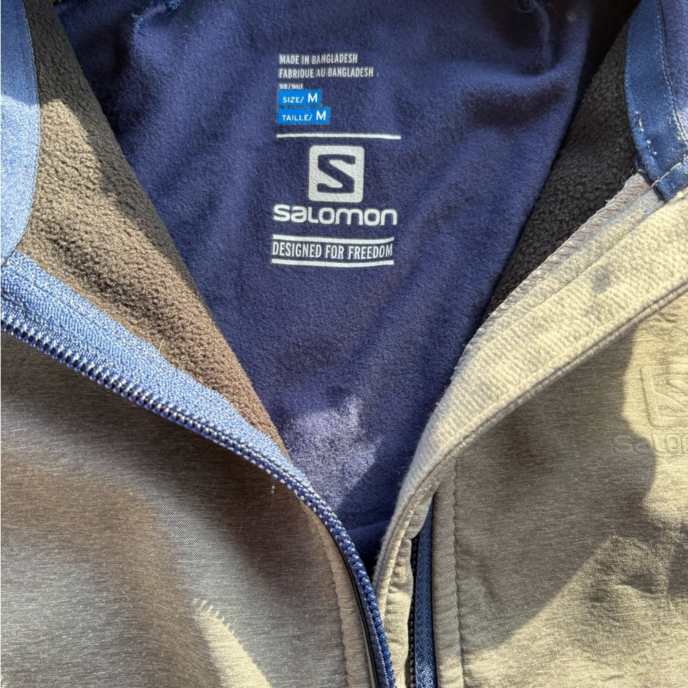 Salomon Blue and Gray Ski Jacket with High Collar Womens Medium